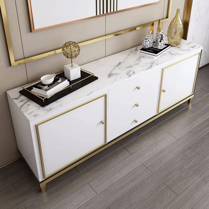 Modern Dining Room Furniture Wooden Cabinet Stainless Steel Console Table With Drawer Storage Sideboard Buffet