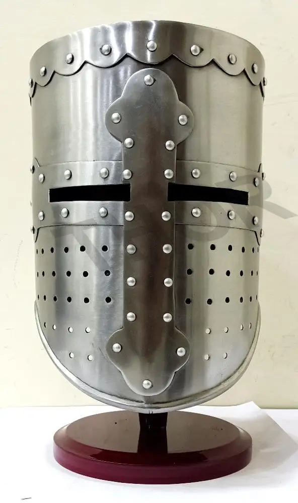 Средневековый Templar Crusader Knight Armor Helmet | Греческий Римский Шлем хромированный полированный средневековый коричневый деревянный