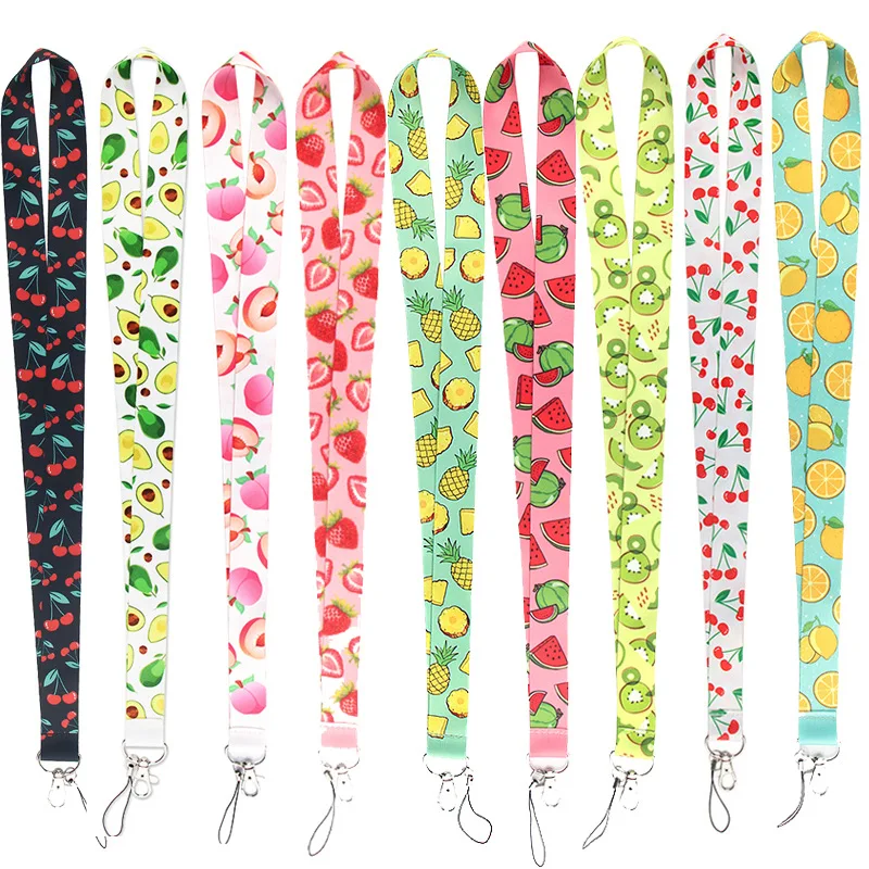 45CM Cartoon Fruit Series Polyester Lanyard Strap Phone Neck Strap Card Holder Cherry Avocado Watermelon Pineapple Strawberry