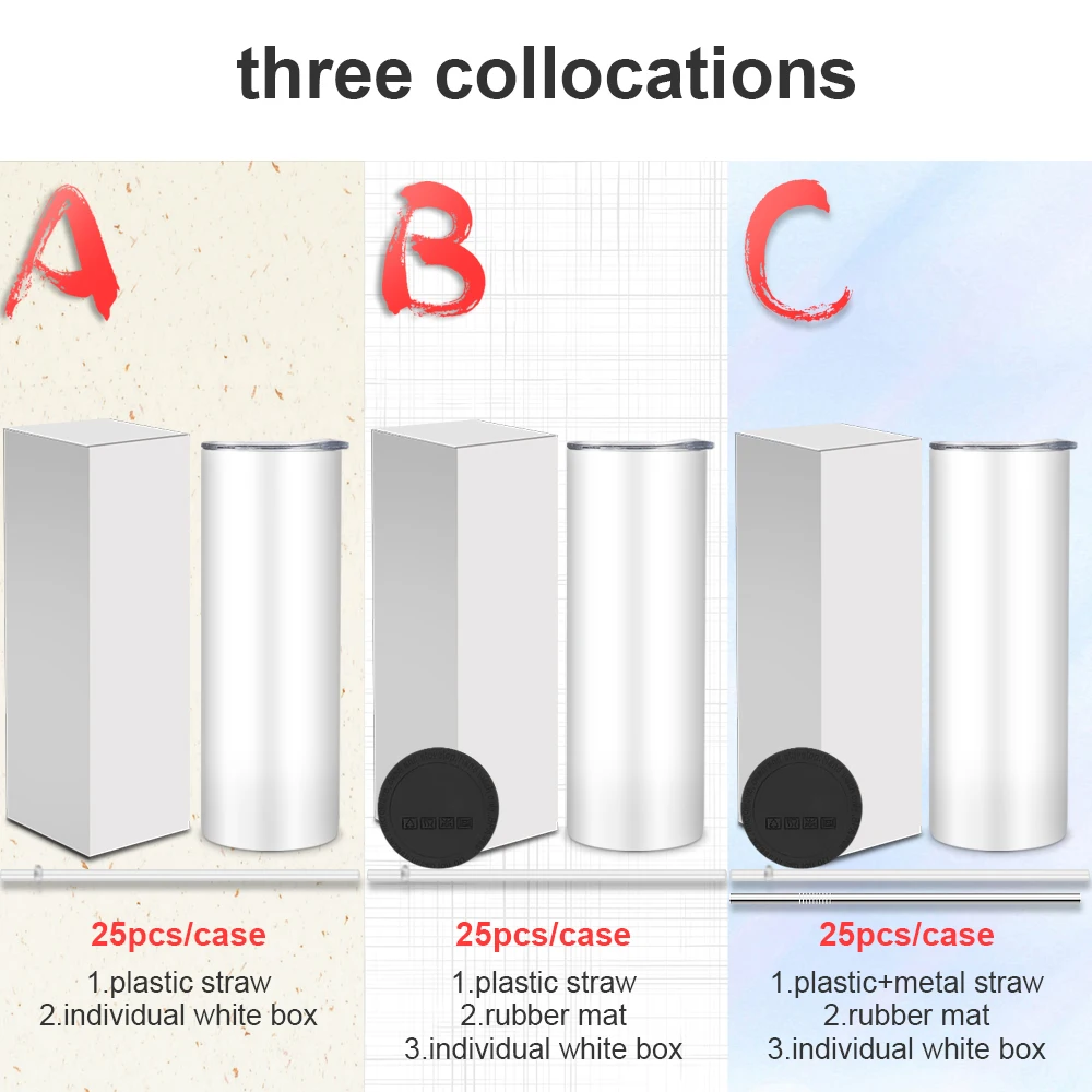 usa warehouse 20oz 30oz white sublimation blanks skinny straight double wall stainless steel sublimation tumblers