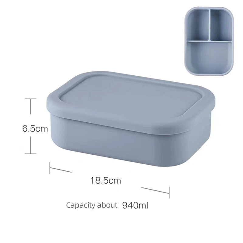 3 Compartment Silicone Lunch Box with Lid Leak-proof Silicone Lunch Box for Kids BPA Free heater Adult Lunch Box