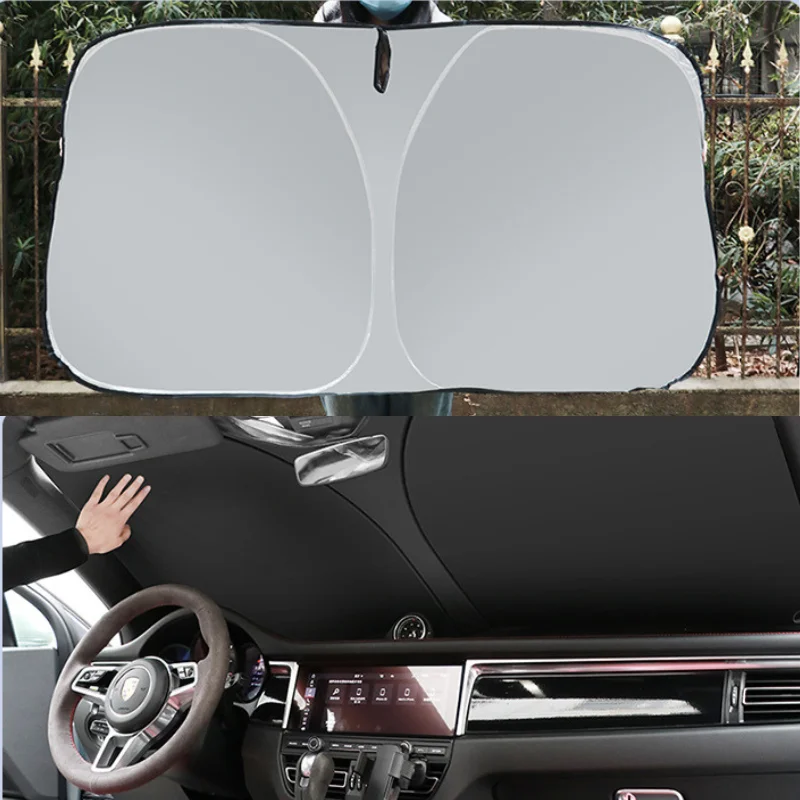 Custom Universal Titanium Silver Reflective Foldable Elastic Car Front Window Side Window Sun Visor