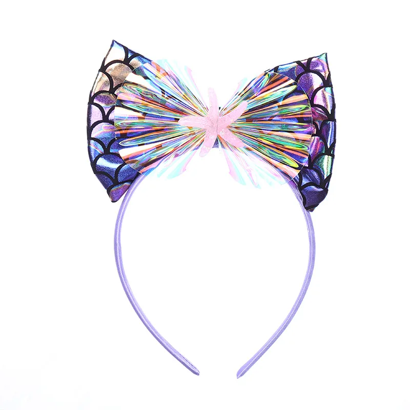 New Style Fish Scale Bow Headband Rainbow Pu Leather Headband For  Party Headdress
