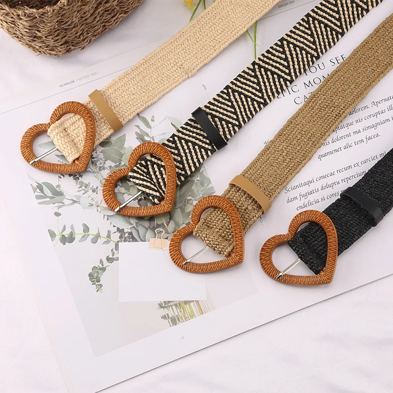 Hot Selling High Quality 4cm Bohemian Belt Heart Smooth Buckle Belt Woman Woven Belt For Dress