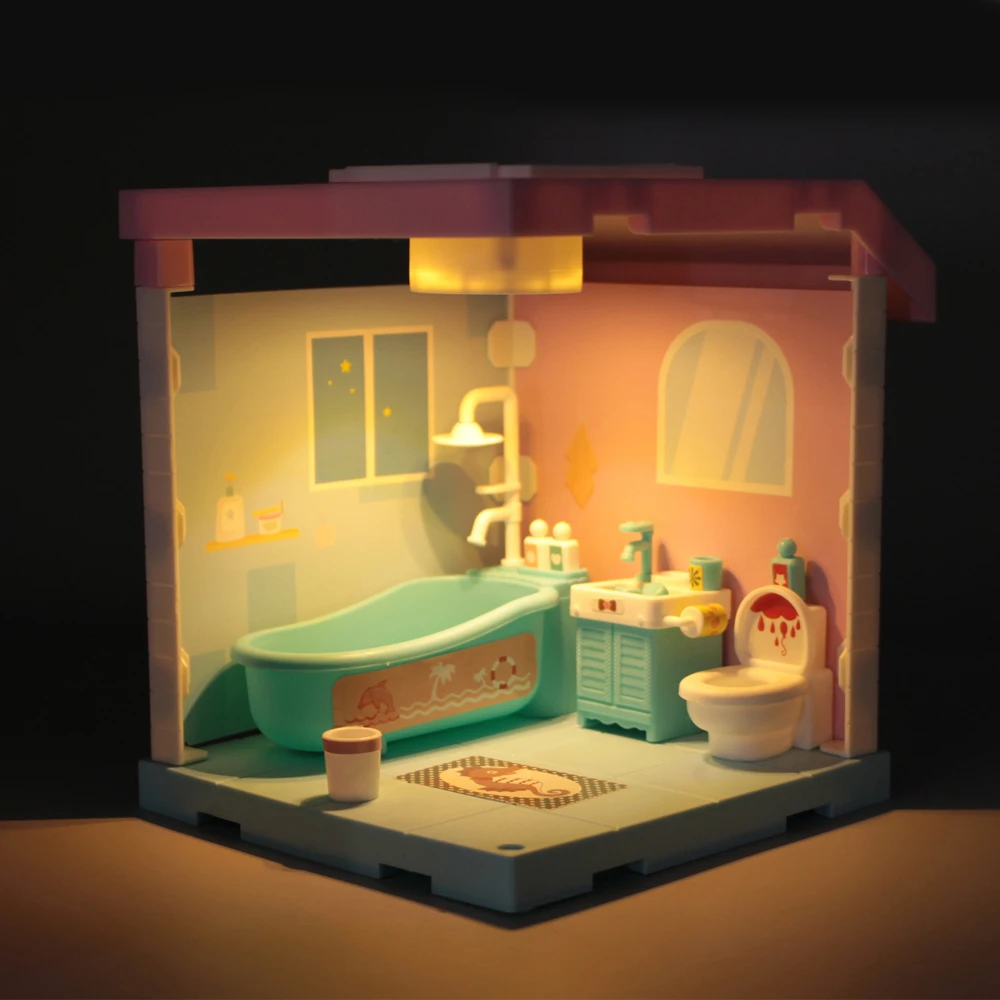 Crafts DIY Creative Bath Room Doll Houses With Lights Shine Scene Small Dolls Toy Tub Mini Furniture