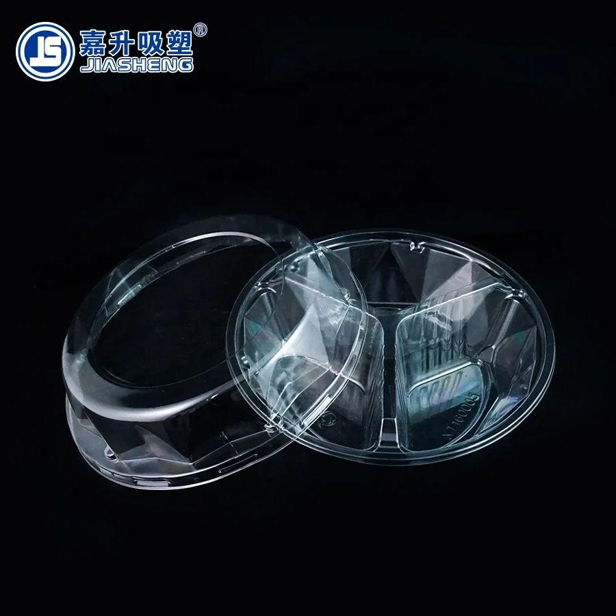 High Transparent Plastic Three Compartment Fresh Fruit Tray with Lid