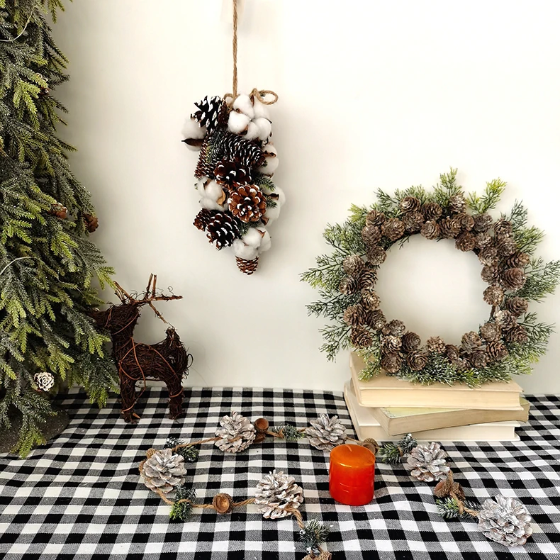Hot sale artificial garland natural pine cone hanging decoration strings with cotton Christmas garland