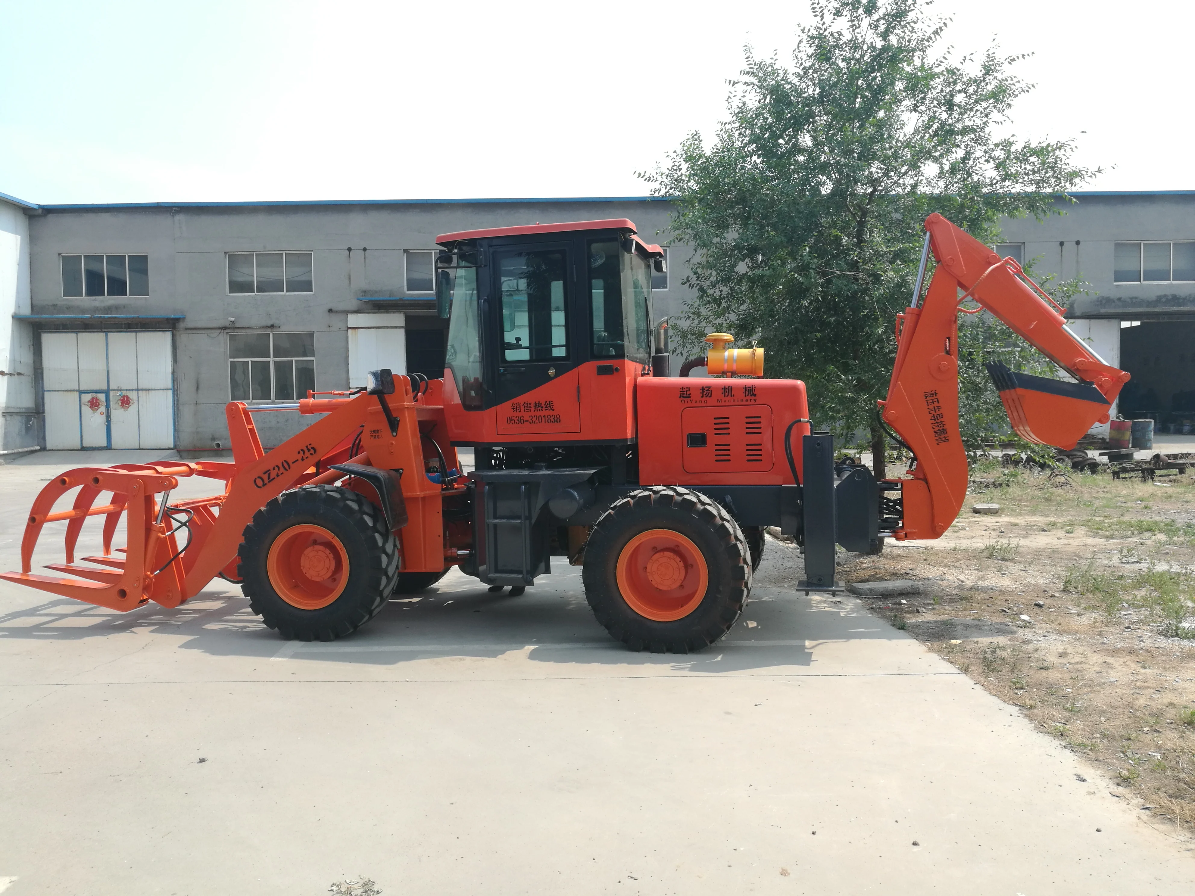  QZ20-25 CE approved hydraulic 2.5 ton 1.1cbm backhoe loader for factory