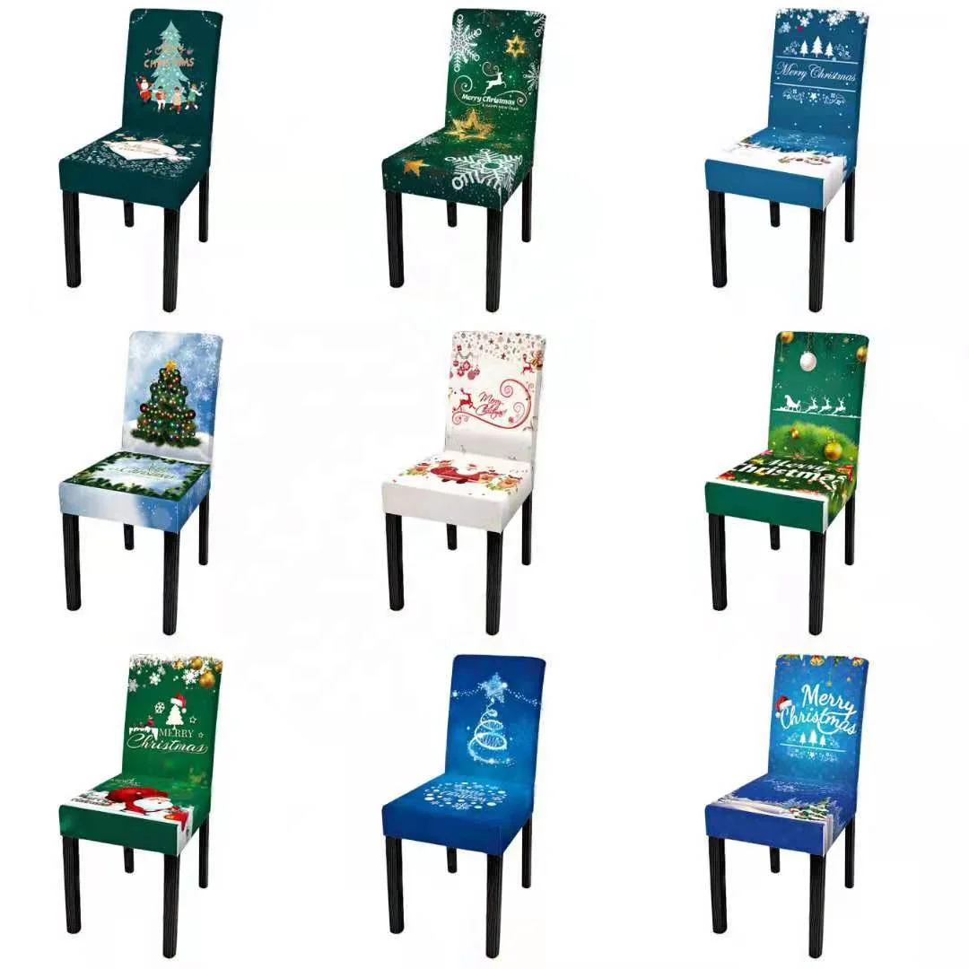 Christmas Chair Cover Christmas Snowman Sant Dining Chair Cover Universal Spandex Elastic Chair Slipcover