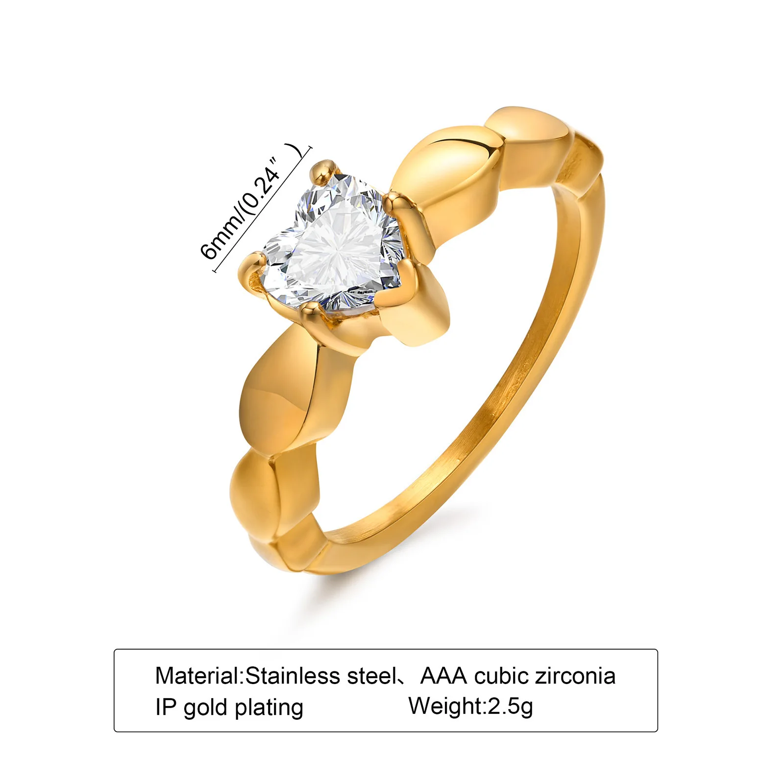 Wholesale 18k Gold Wedding Ring Multi Kinds Stainless Steel Rings White Zircon Heart Wedding Ring Women