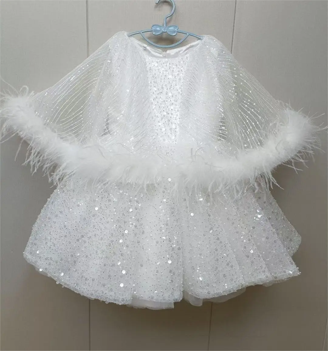girls princess dress children sleeveless sequin party dress spring summer formal birthday party wear feather flower girl dress