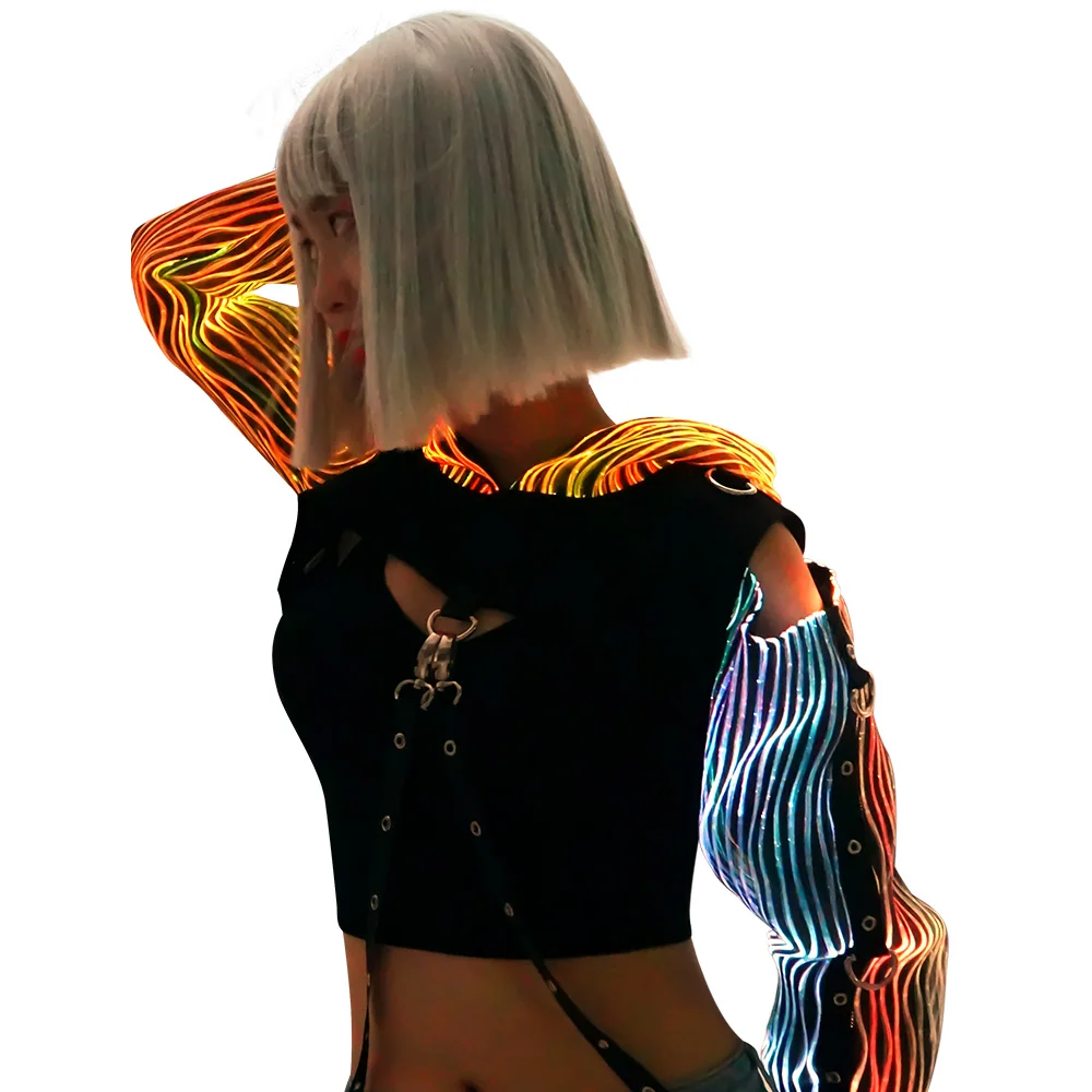 Multi Color Change Cyberpunk LED Light Emitting  Hoodie Light Up Party Luminous Jacket