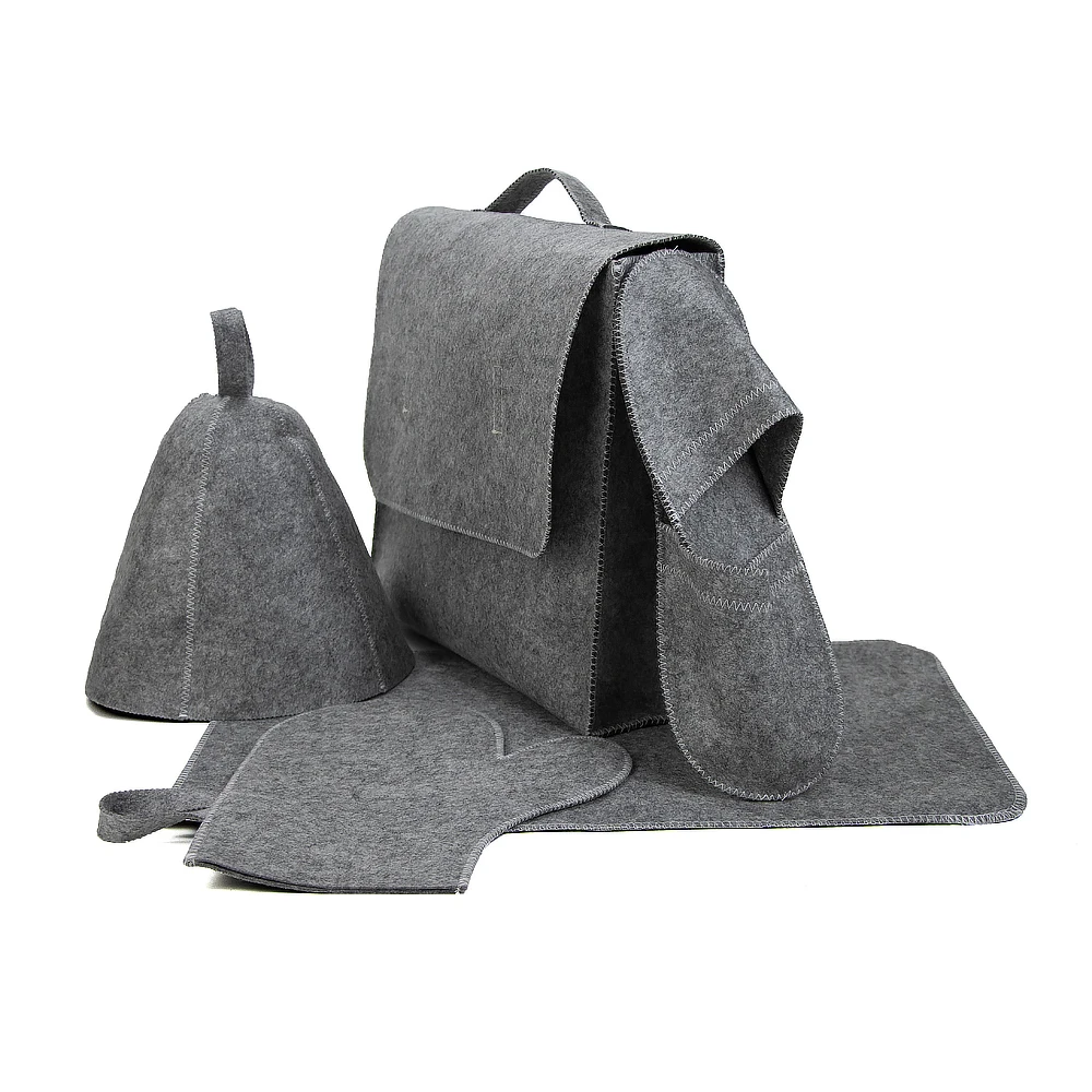Gray Color 5 PCS Sauna Hat Mat Glove Slippers Sauna Bag Japanese Russian Banya Sauna Hat Set