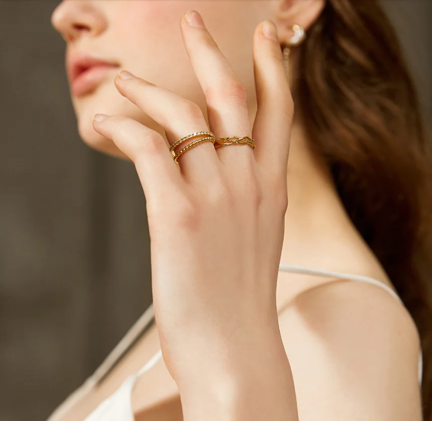 Eico Stackable Vintage Rings Gold Plated Cubic Thin Zircon Wedding Ring Filled Jewelry For