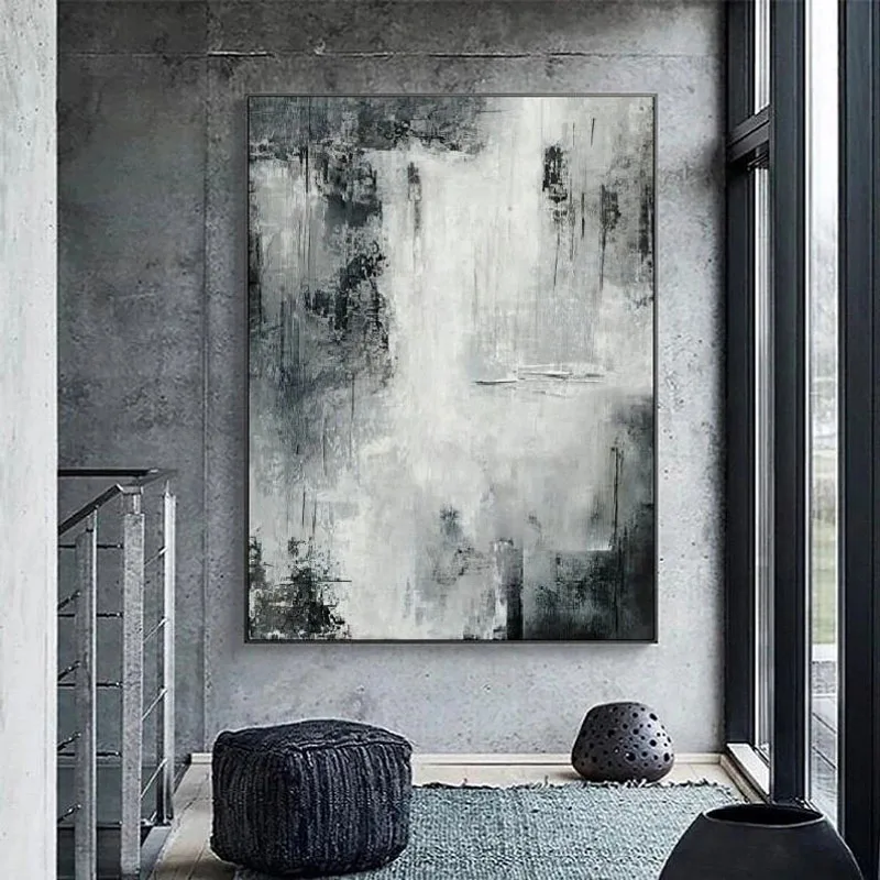 Home Living Room Decor Modern Large Abstract Landscape Wall Art Handmade Large Hand Painted Wall Art Black and White Oil HUIMIAO
