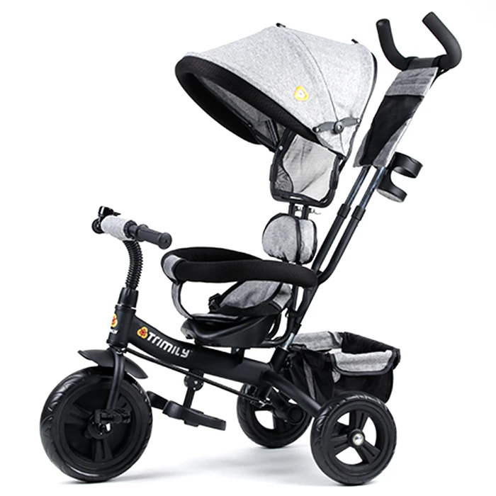 Trimily T306D  4 in 1 Kid Trike Stroller Carbon Steel Frame 3 With Handle Push Bar Child Tricycle With Canopy