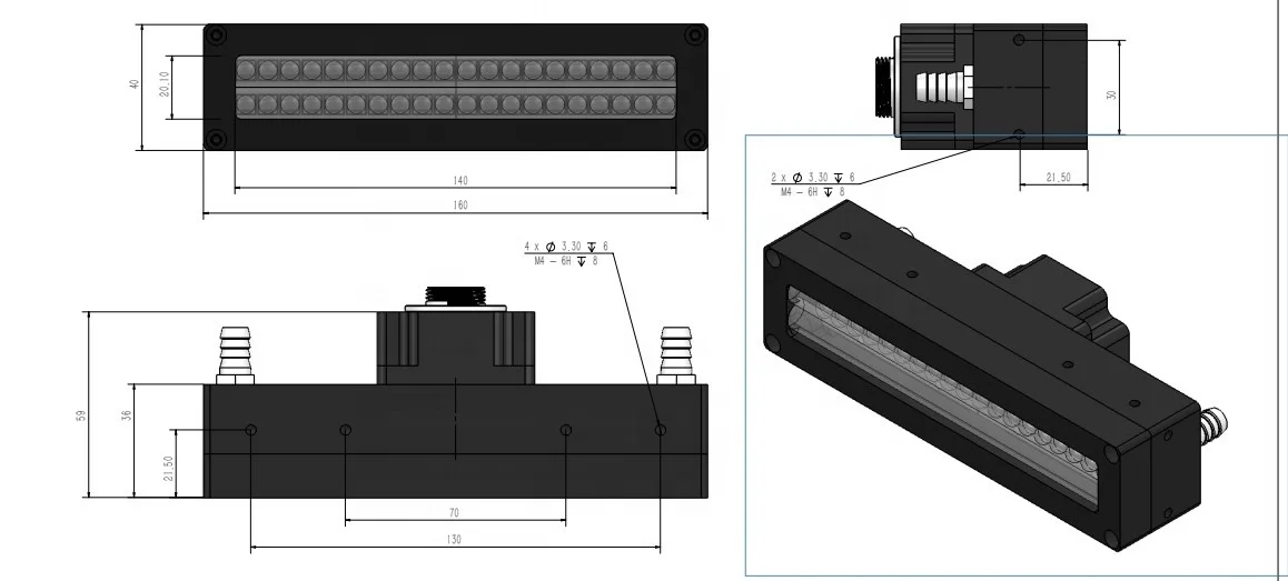 800w UV LED Curing Lamp with Electrical Box Full Set System Size 140*20mm For INK Record Machine Production Drying