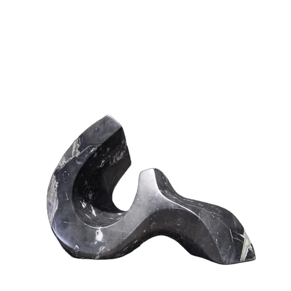 Custom modern abstract Outdoor Black marble stone sculpture with natural texture
