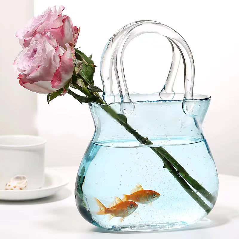 Nordic Style Glass Vase Home Decoration Transparent Aqua Creative Bubble Shopping Basket Bag Dining Table Hydroponic Vase