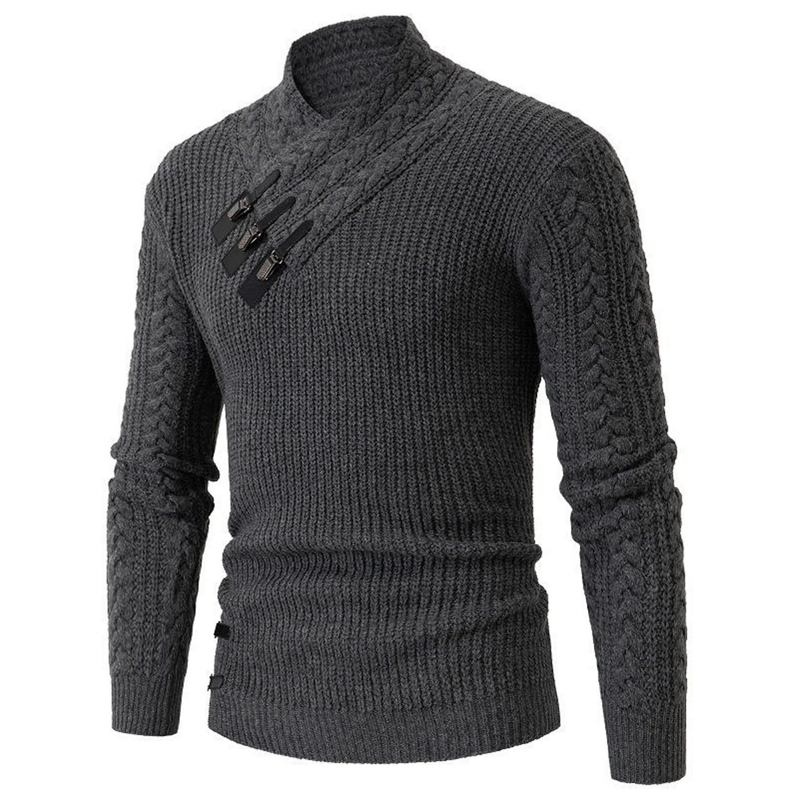 Factory Supplier Round Neck Knit Ribbed Jumper Solid Color Thick Cable Cotton Knitted Sweaters For Men
