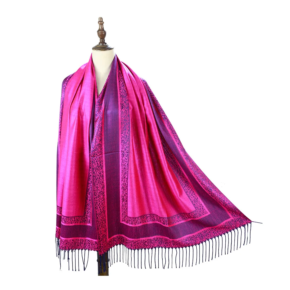 Soft Silky Two Tone Vintage Jacquard Reversible Paisley Pashmina Shawl Wrap Scarf