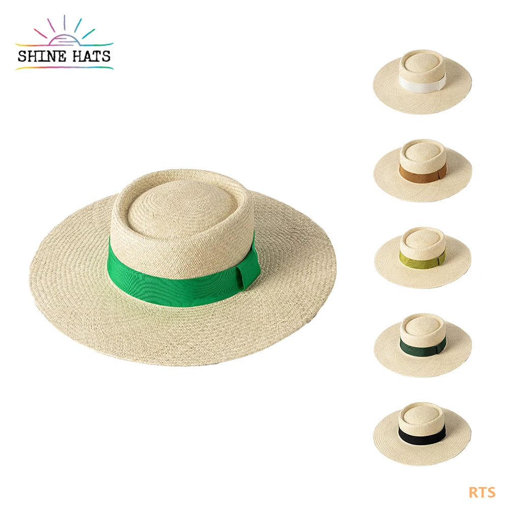 Shinehats 2024 Summer Travel Fashionable Ring Telescope Top Panama Straw Hat Oversize Wide Brim Sun Beach Outdoor With Band