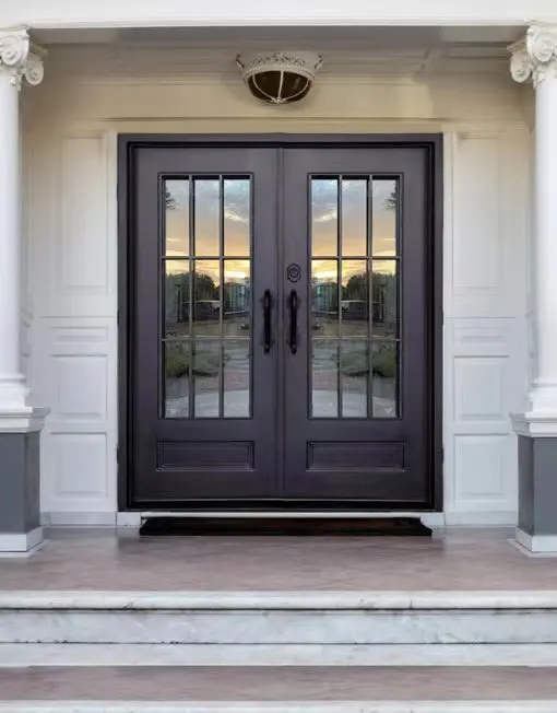 Square Top Wrought Iron Double Door Steel Entrance Metal Front Entry Door