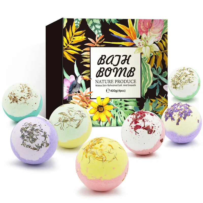 
Two-Color Dried Flower Essential Oil OEM Sea Salt Bath Bomb Set With Real Petals 