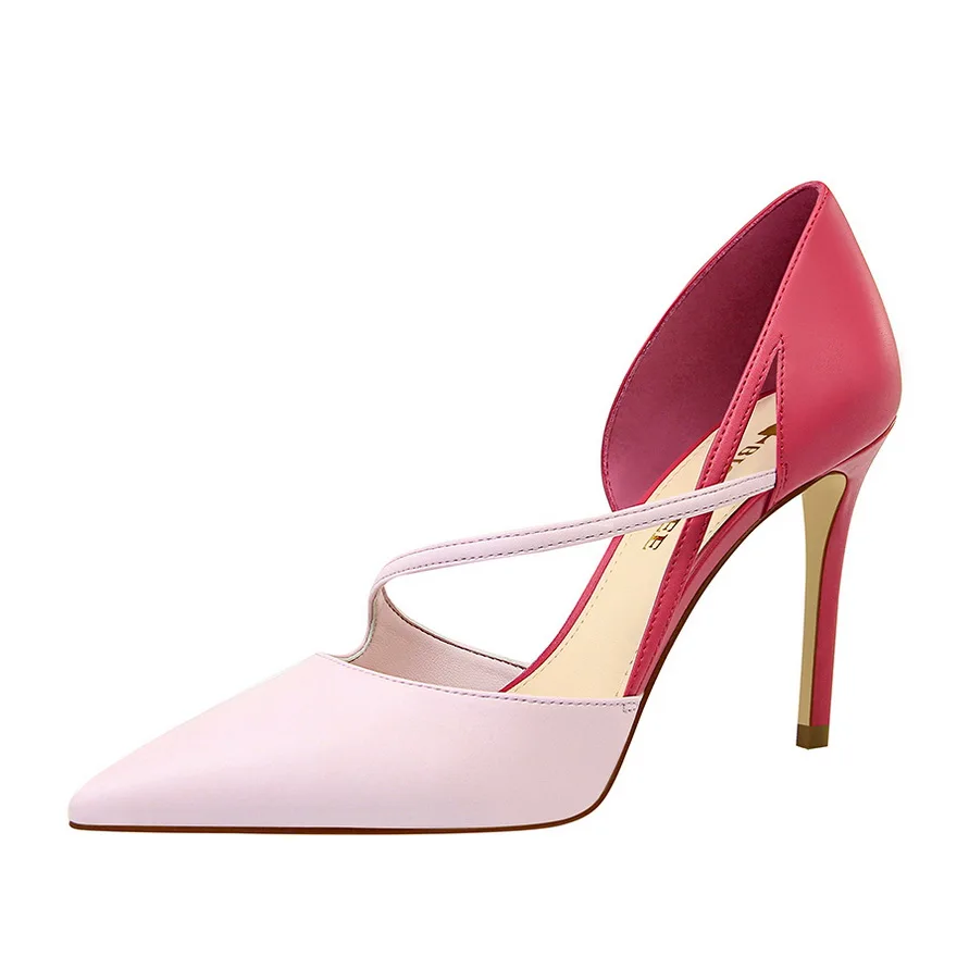 830-2 Fashionable and sweet high-heeled shoes for women with a shallow mouth and pointy head and matching cut-out single shoes