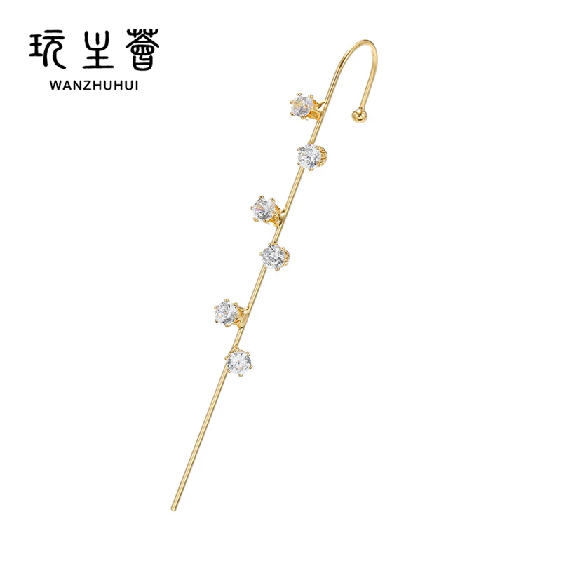 Female geometric personality puncture ear-bone oblique line earring