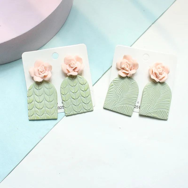 2023 Newest Polymere Clay Leaf Earrings Handmade Flower Garden Large Dangle Earrings Korea Sculpey Polymer Clay For Earrings
