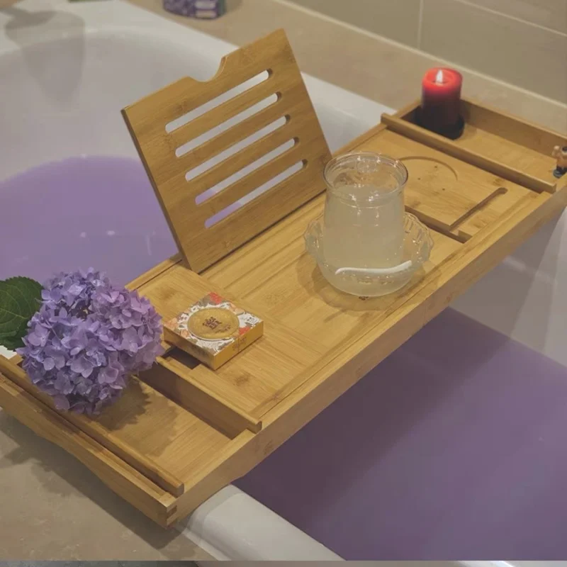 Hot sell  Eco-Friendly Luxury adjustable bathroom bamboo bathtub ball box tray rack organizer Bath table bathroom accessories