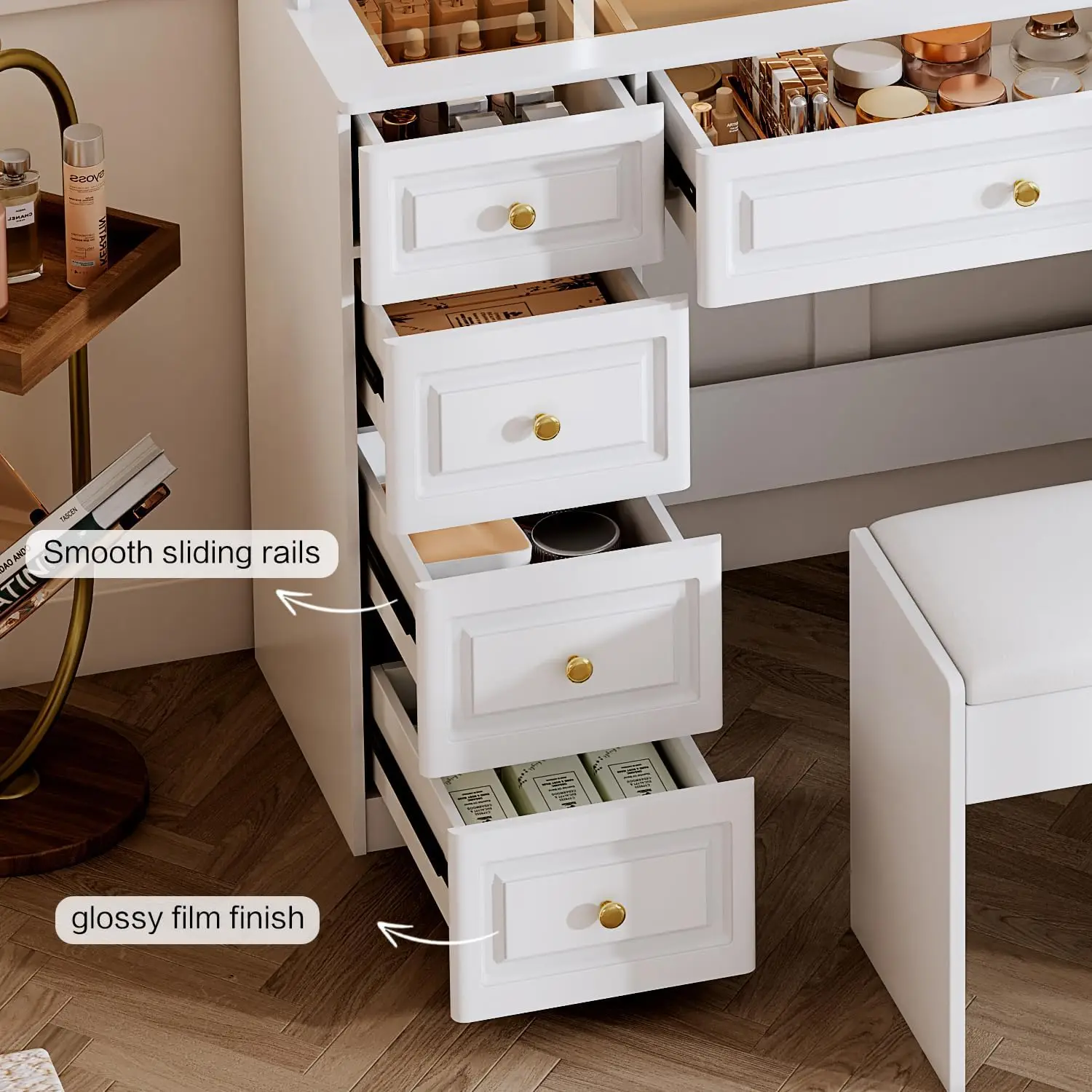 Vanity Desk  Power Outl,Makeup Vanity with mirror and lights,Makeup Table with Drawers Storage Shelves