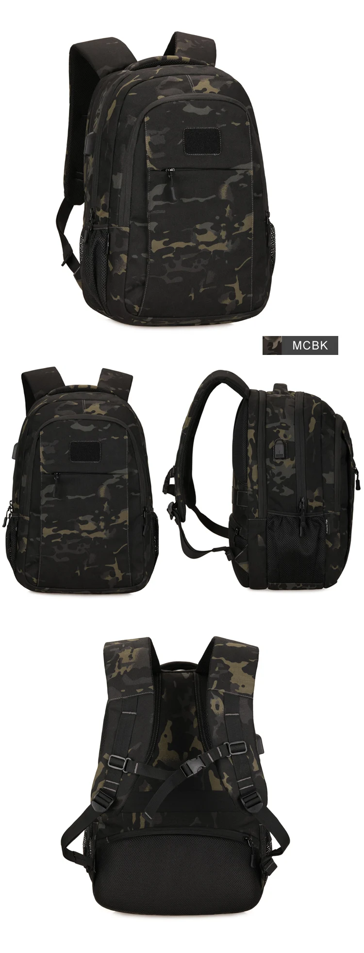 Waterproof 600D Oxford Camping Trekking Hunting Tactical Backpack MOLLE Bag Hiking Daypacks With Power Charging 12