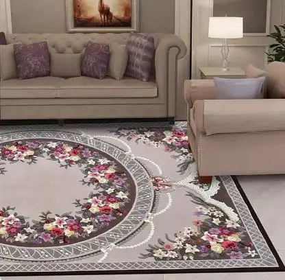 New Zealand imported wool European blue flowers American villa living room coffee table carpet bedroom hall office