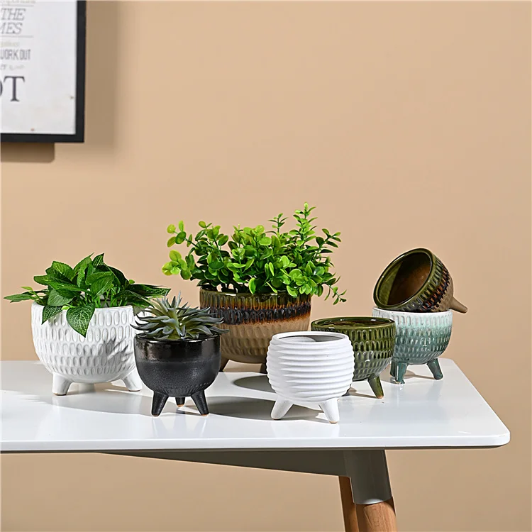 Antique Small Ceramic Vase Retro Ancient Chinese Colorful Triangle Rustic Succulent Cactus Flower Pot Modern Home Christmas