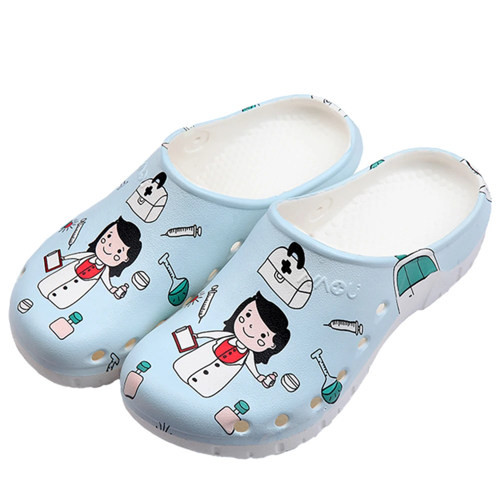 Nurse Print Scrub Shoes for Women Men Medical Clogs Light Weight Clinical Sanitary Surgeon Dental Hygienist Veterinary Sandal