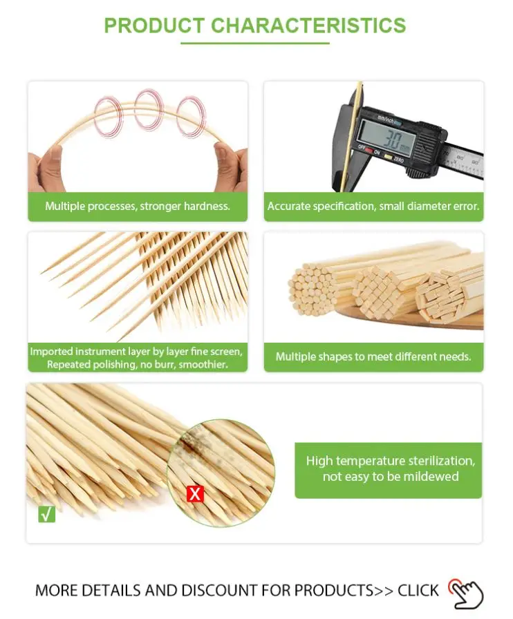 Factory Customized New Product Bbq bamboo skewers 45cm square