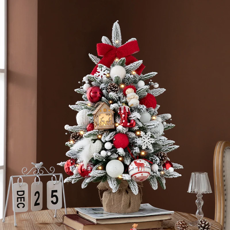 45/60/90cm Artificial Small White PEPVC mini Christmas Tree With Light and decorations