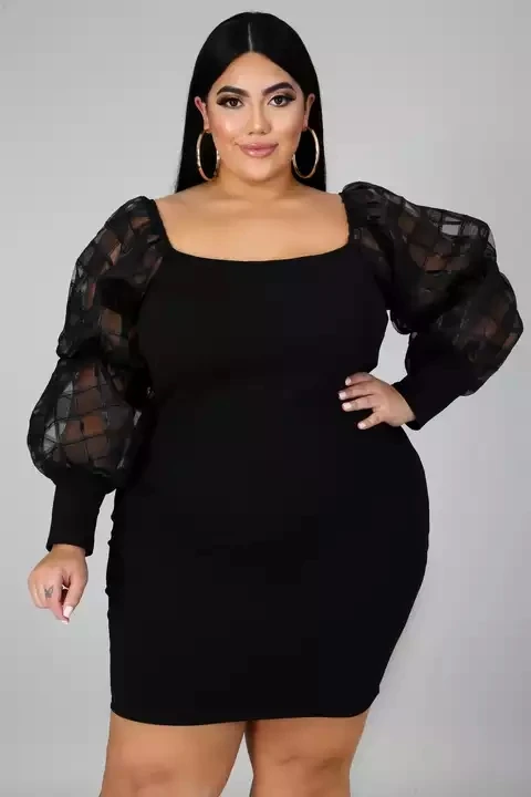 Autumn winter popular dress for fat woman mesh long sleeve women plus size oversized dress fashion girls party career dresses