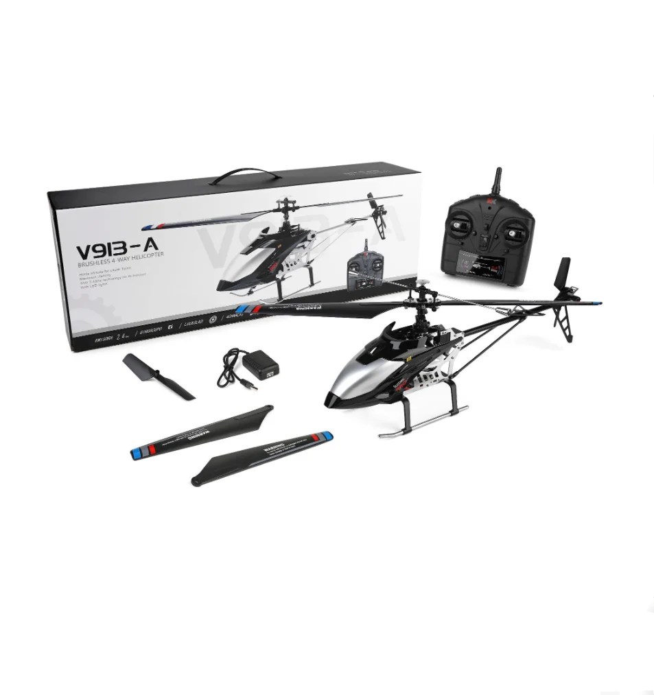 WLtoys V913-A RC Helicopter 4CH 2.4G Single Propeller Brushless Motor Altitude Hold Black 55CM USB Charge VS WL915-A C190
