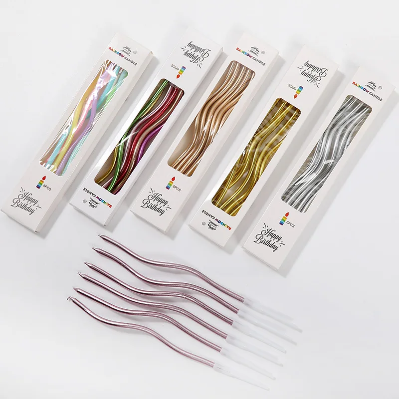 Simple Birthday baking crafts Candle curves Metallic colored candles Wedding Birthday party Candle cake decoration