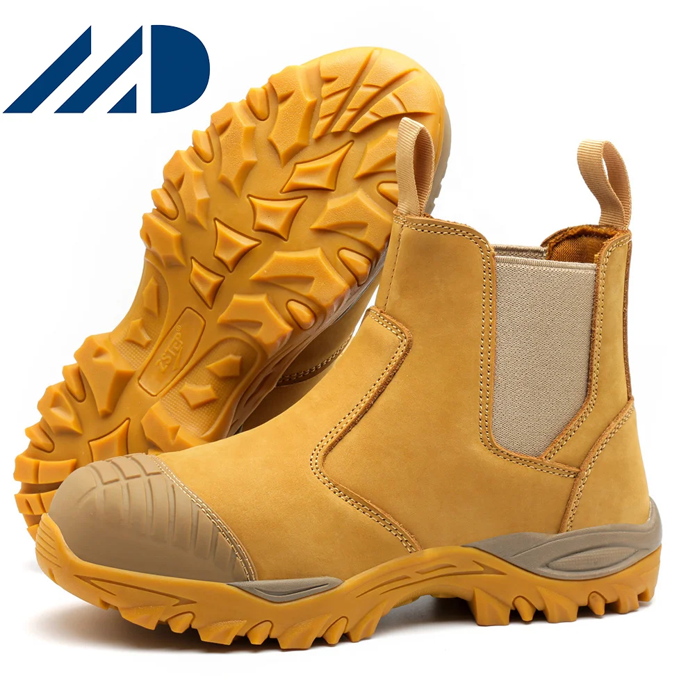 Top Grade No Lace Easy Wear Nubuck Leather Steel Toe Rubber MD Sole Chelsea Safety Boots