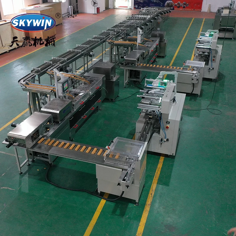 Fully automatic biscuit packaging line egg roll cookies wafer biscuit cake feeding cookies sandwich packing line for food plant