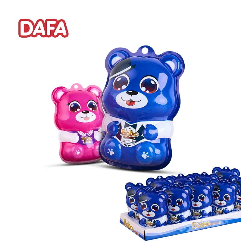 Hot Selling lovely bear cartoon shape chocolate egg with biscuits and surprise toy