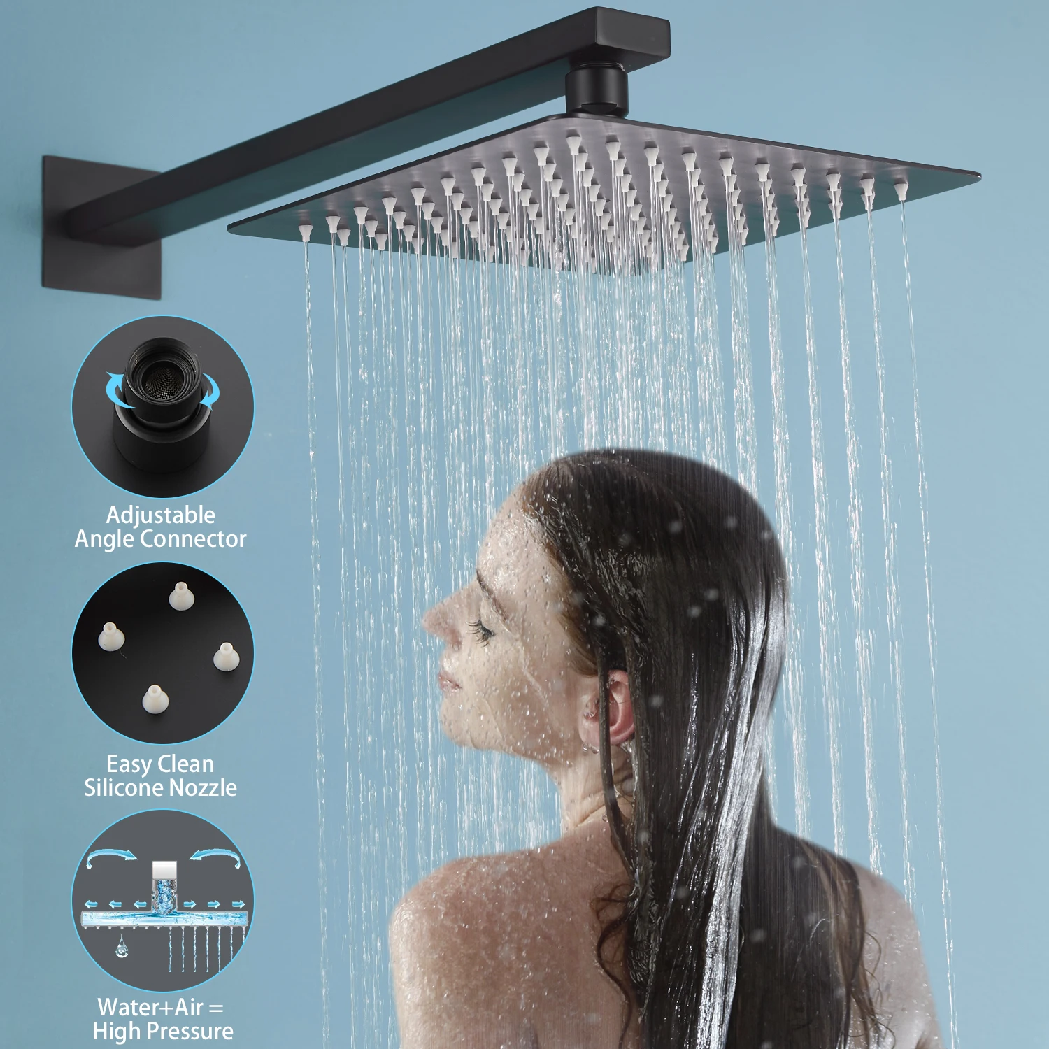 Pressure balance valve concealed stainless steel bathroom shower set with lifting rod
