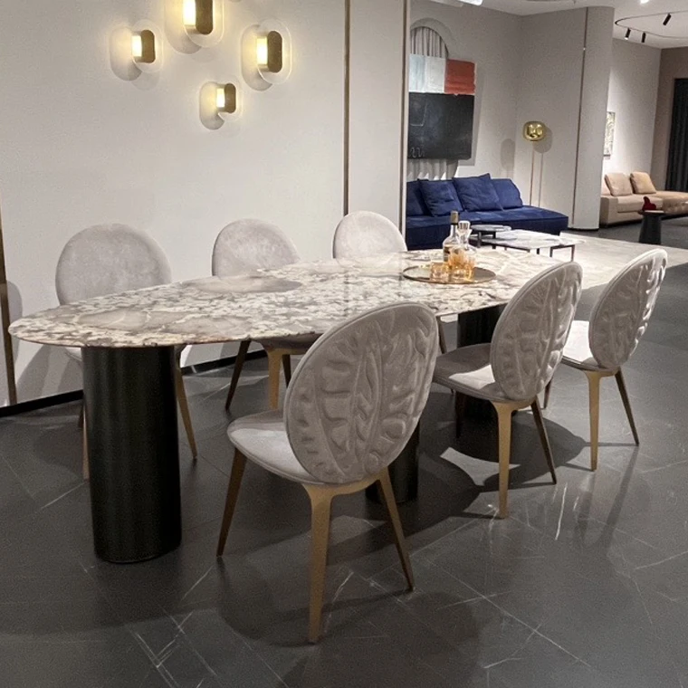 Modern hotel luxury dinning room chair set for furniture Metal stainless steel faux suede fabric restaurant dining chair