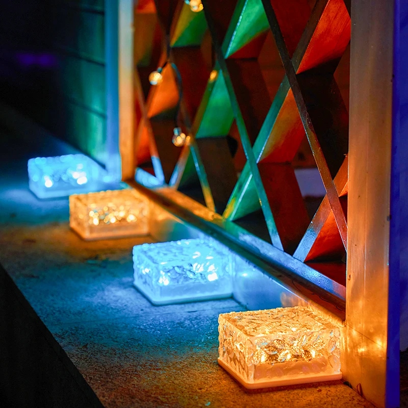 Garden In-ground Frosted Glass Ice Cube Solar Path Light 4 LED Bigger Solar Brick Light for Garden Courtyard Lawn Pathway Patio