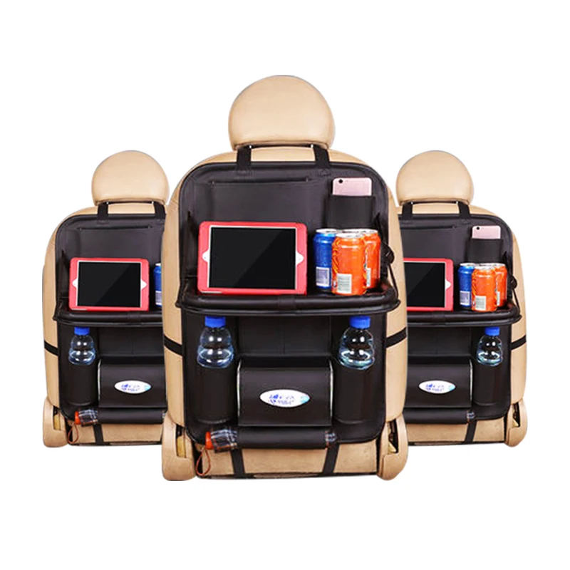 Leather Baby Car Back Seat Organizer for Kids with Tray