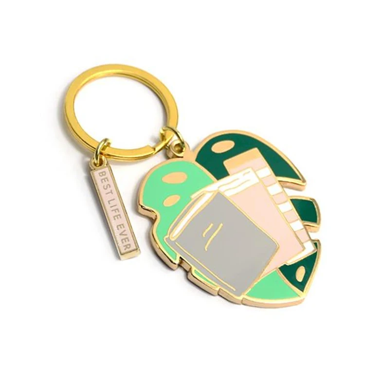 Hot Sell Listed Wooden Pom 3D Metal Hard Enamel Key Chain with Hook